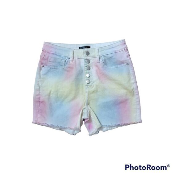 Aqua Tie Dye Button Fly Raw Hem Shorts. Size 27 - Picture 1 of 4
